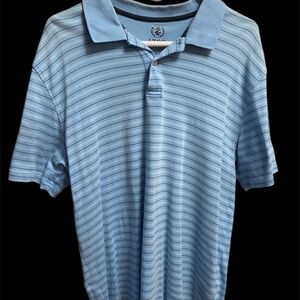 IZOD Men's XL Powder Blue Striped Short Sleeve Polo Shirt Golf Rugby High Low